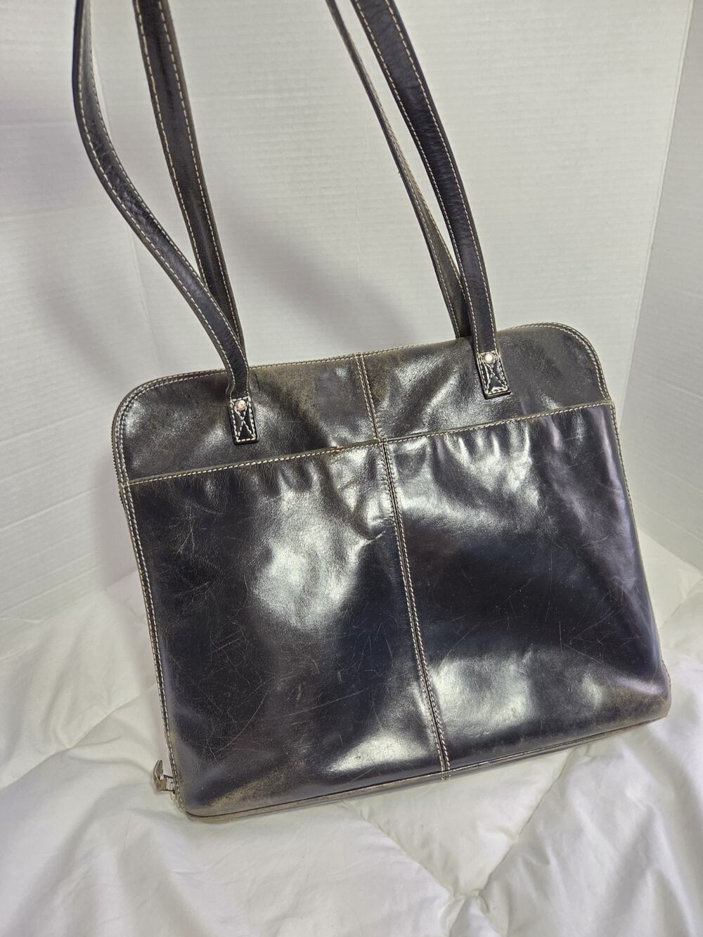 LATICO Black Messenger Laptop Bag Genuine Leather Vtg 90's Retro Hobo Aestetic